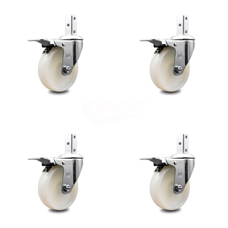 Service Caster 4 Inch Nylon Wheel Swivel 7/8 Inch Square Stem Caster Set Total Lock Brake SCC SCC-SQTTL20S414-NYS-78-4